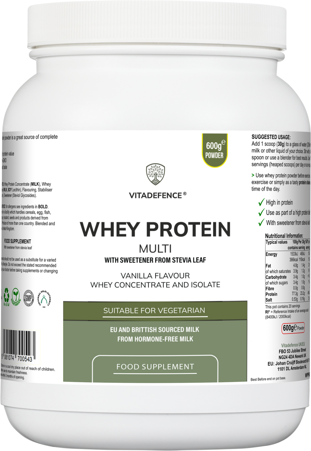 Whey Protein Multi | Vanilla Flavour Protein Powder with Stevia – 600 g