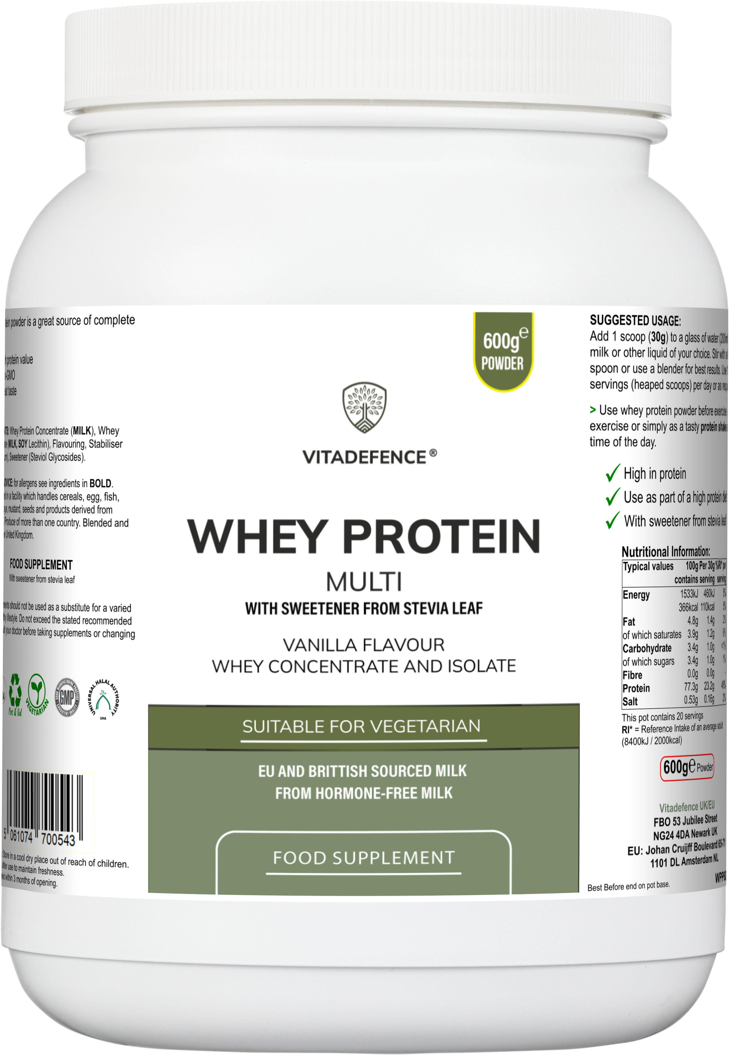 Whey Protein Multi | Vanilla Flavour Protein Powder with Stevia – 600 g