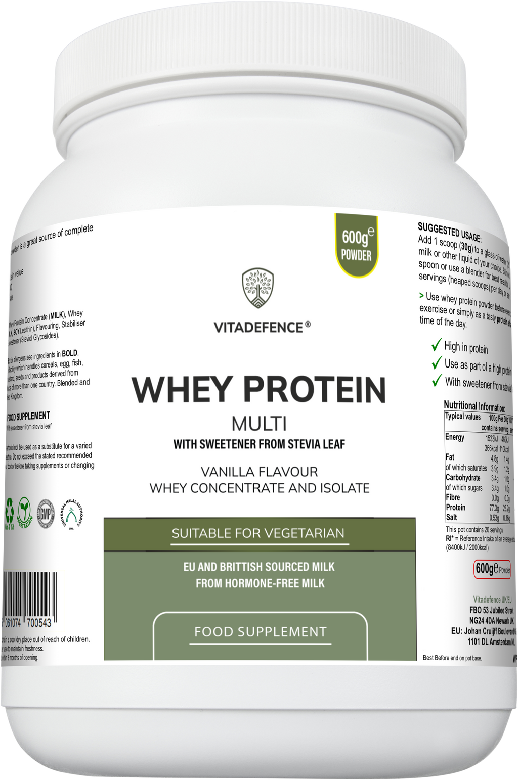 Whey Protein Multi | Vanilla Flavour Protein Powder with Stevia – 600 g