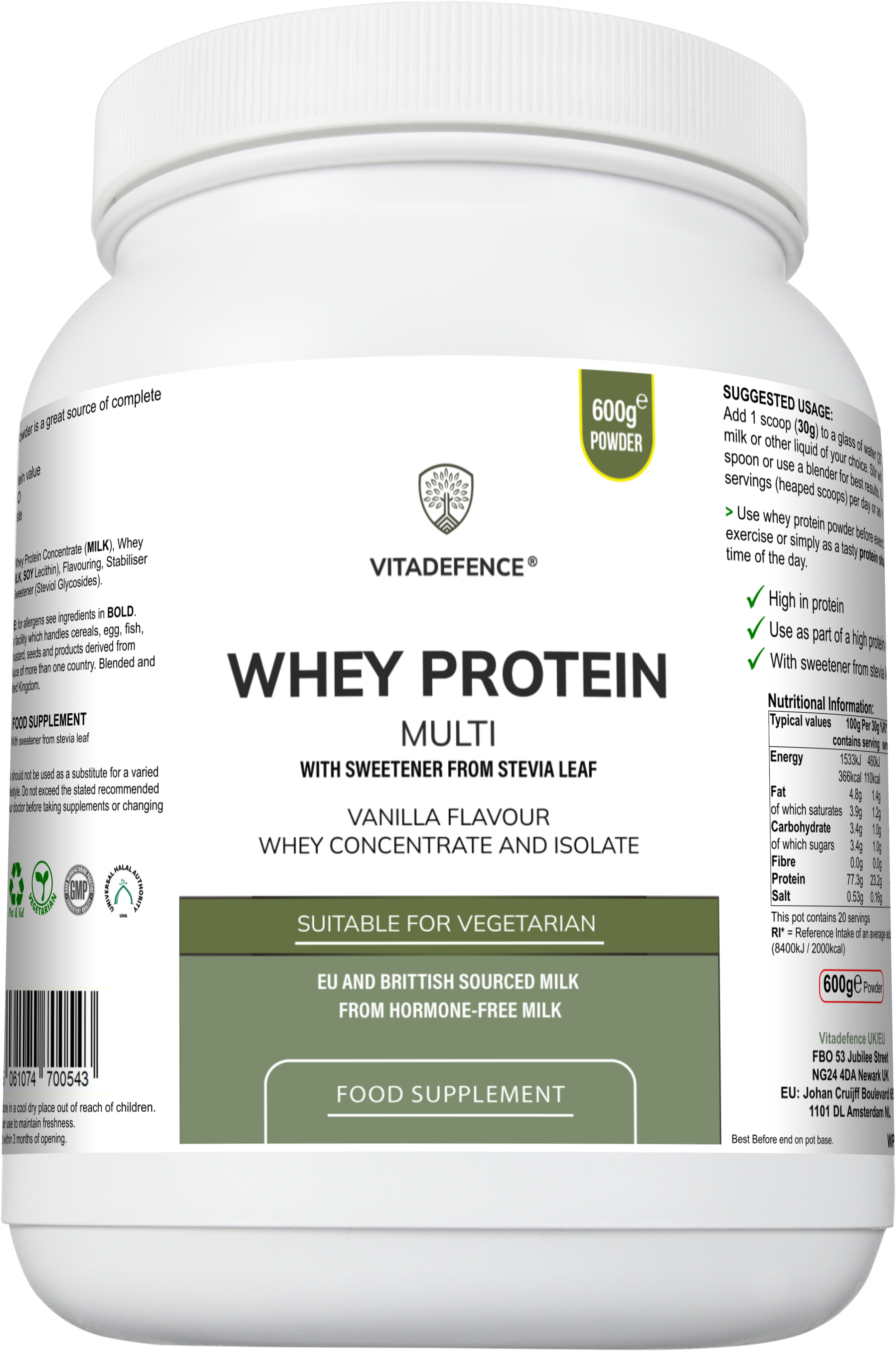 Whey Protein Multi | Vanilla Flavour Protein Powder with Stevia – 600 g